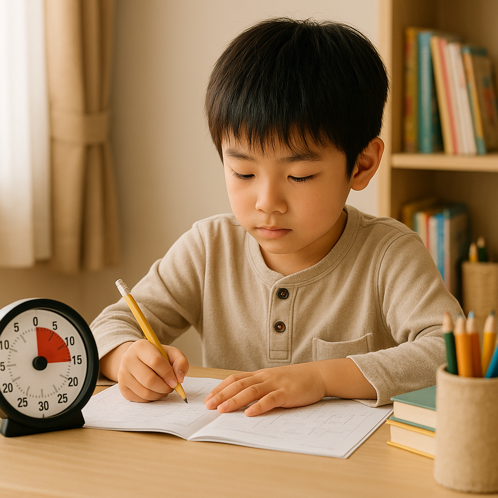 子供部屋で一人で勉強をしている男の子
