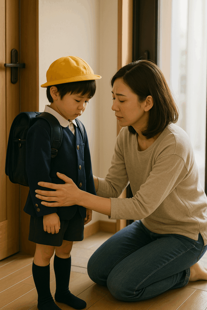 小学生の息子の不安に寄り添い宥めるママ