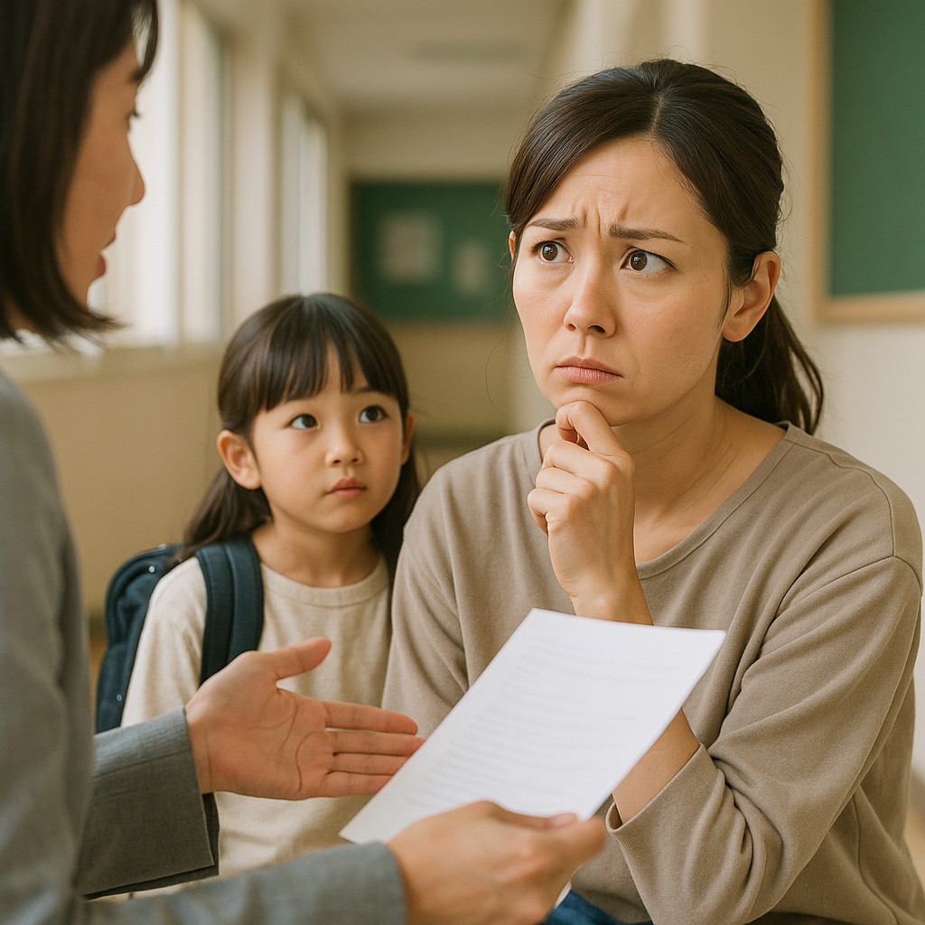 PTAの勧誘に困惑しながら話を聞くママ