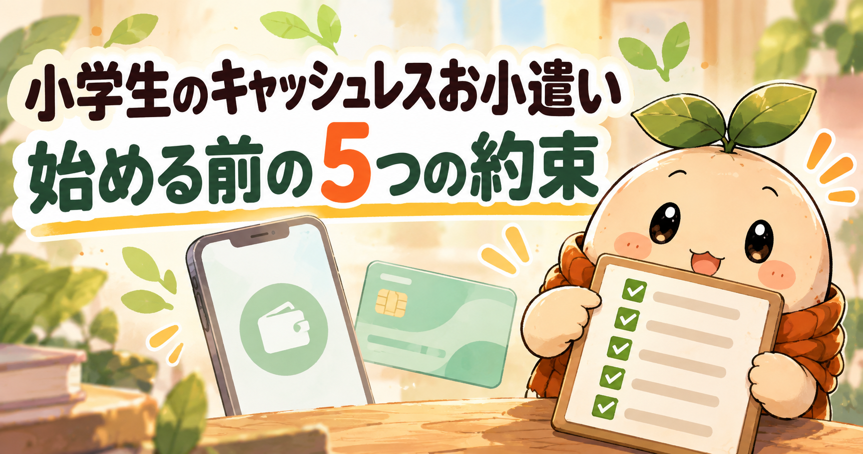 小学生のキャッシュレスお小遣いを始める前の5つの約束を示すアイキャッチ